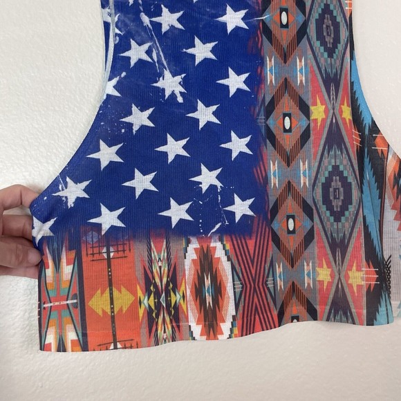 Motive Western Americana Tribal Aztec 4th Of July Cropped Sleeveless Top Small - Picture 11 of 12